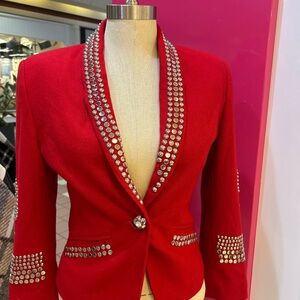 Red blazer with silver hardware Shiny Diamond shaped buttons